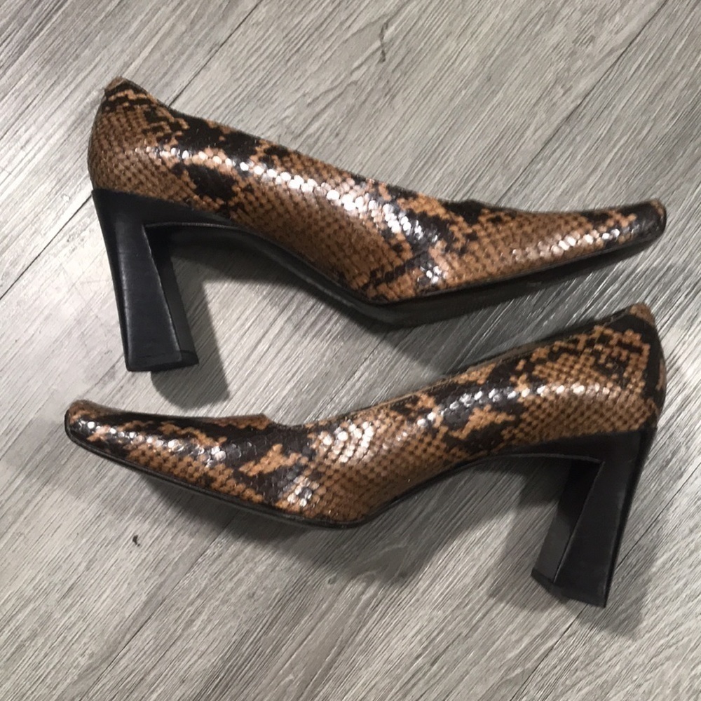 Via Spiga Square Toe Python Embossed Leather Pumps - image 4